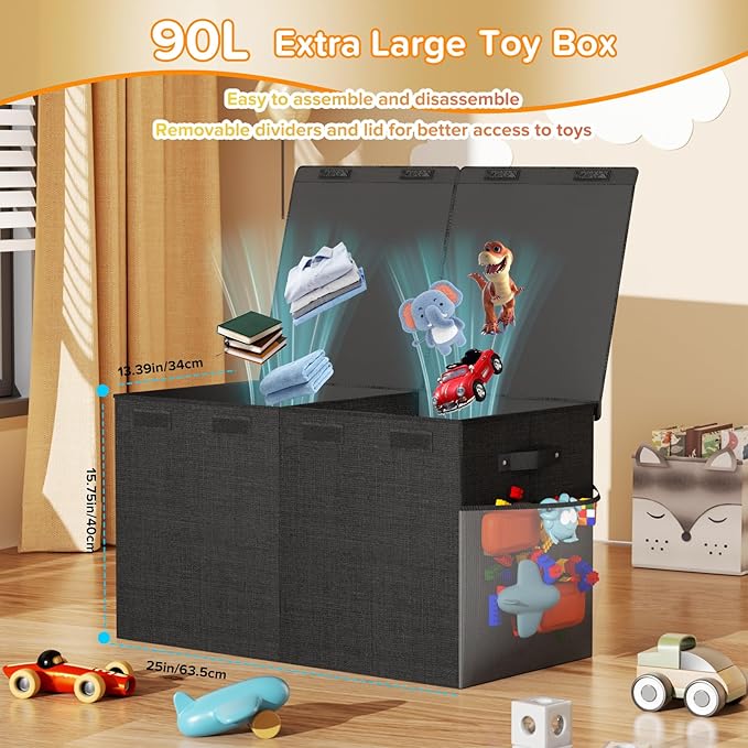 Large Toy Box Chest, Collapsible Sturdy Toy Storage Organizer Boxes Bins Baskets Dinosaur Kids Toy Chest Bin with Lids for Bo