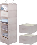 Large Hanging Sweater Organizer for Closet,Collapsible 6-Shelf Hanging Closet Shelves with Drawers, Washable (Beige -6 Shelf-