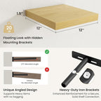 Fun Memories Rustic Wood Floating Shelves for Wall, Space-Saving Wall Mounted Shelves for Bathroom, Bedroom, Living Room and 