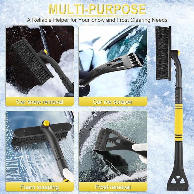 LivTee 32" Snow Brush and Ice Scrapers for Car Windshield, Extendable Car Snow Accessories with Foam Grip, Brush Supports 360 Degree Rotation, Car Winter Removal Tool for Cars, Trucks, SUVs