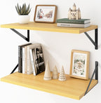 Deep Floating Shelves Wall Mounted, 24"x12" Oak Wall Shelves with Brackets Set of 2 for Bedroom, Living Room, Bathroom, Kitch
