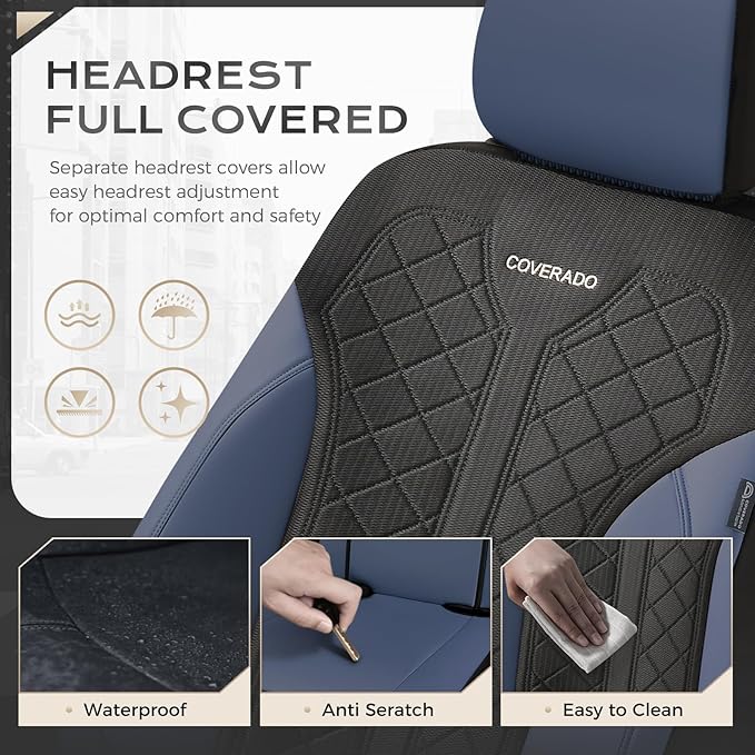 Coverado Seat Covers Front Seats, Leather Automotive Seat Covers 2-Pack, Mesh Breathable Auto Seat Protectors, Driver Seat Co