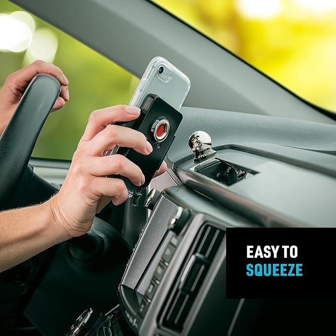 Nite Ize Steelie Squeeze Clamp - Universal Dashboard Mount for Hands-Free Use - Easy-Squeeze Levers - Continuous Force Springs - 360-Degree Rotation Magnetic Holder - Compatible with Wireless Chargers