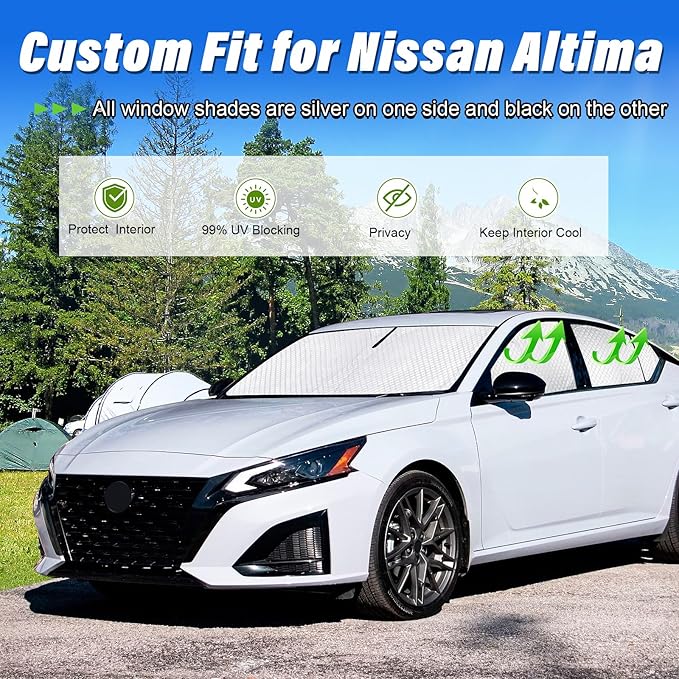 KMF 6pcs Thicken Full Window Sun Shades for Nissan Altima 2019-2025 Accessories, Car Window Covers Sunshade for Windshield Side Rear, UV Block and Privacy Blackout for Car Camping Outdoor