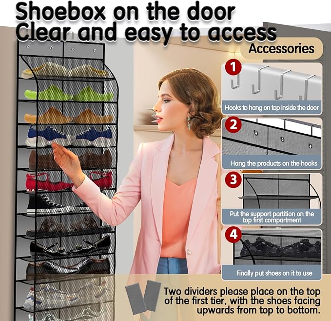 Kotkn Over The Door Shoe Organizer with 12 Large Breathable Pockets - Durable Hanging Storage for the Entire Family's Shoes (