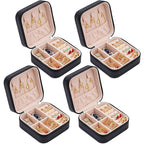 Neveika Portable Travel Mini Jewelry Box Leather Jewellery Ring Organizer Case Storage Gift Box Girls Women (4pcs black).