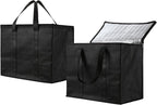 NZ home Insulated Bags for Food Delivery (XL Plus) Grocery Shopping Cooler Bag, Pizza Delivery, Hot & Cold Catering Tote, Reusable, Foldable & Heavy Duty (2 Pack, Black)