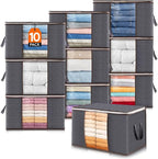 Lifewit 10 Pack 60L Clothes Storage Bins with Lids, Foldable Blanket Storage Bags with Zippers, Clear Window and Reinforced H