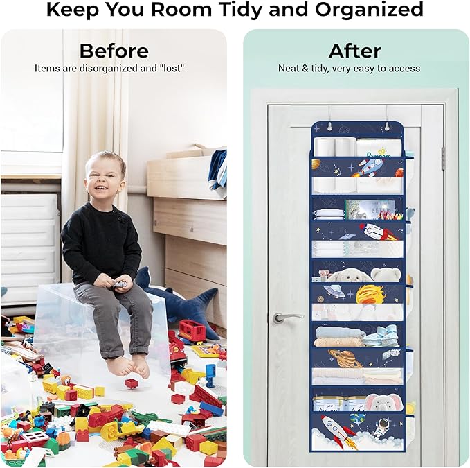 Clastyle Blue Space Over The Door Organizer Storage Planet Rocket 5 Shelves Closet Nursery Hanging Shelves Clothes Diaper Stu