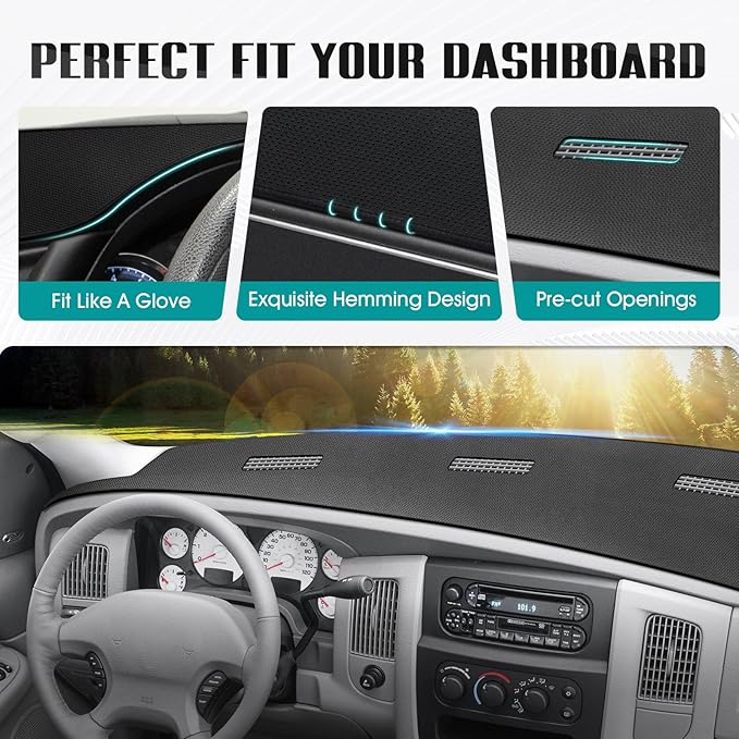 FIILINES Dash Cover for Dodge Ram 1500 2002-2005, Dodge Ram 2500 3500 2003-2005, Dashboard Mat Accessories Dash Cover Sunshad