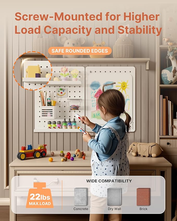 PEGZONE Pegboard Wall Organizer Combination Kit, Overall 25.4"x16.6" Metal Office Pegboard with 13 Accessories, Wall Mounted 