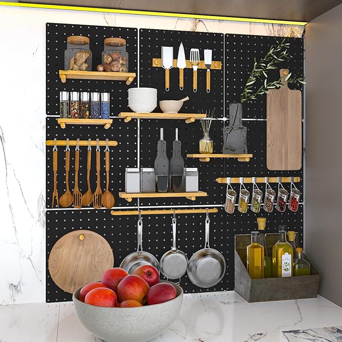 Peg Board, 6 Pack 12"x12" Black Metal Pegboard Panels Pegboards Wall Organizer with Bent Frame Large Heavy Duty Peg Board for