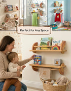 Rainbow Floating Bookshelves for Kids Set of 2 - Montessori Wall Shelf for Nursery, Pastel Wooden Book Display, Hanging Books