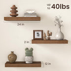 Fun Memories 12 Inch Deep Floating Shelf, 24 x 12 Rustic Wood Wall Shelf for Books, 2" Thick Deep Floating Shelf for Storage 