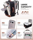 LOVEVOOK Large Travel Backpack for Women, TSA Carry on Backpack for Airplanes, 40L Personal Item Travel Bag for Women fits 17