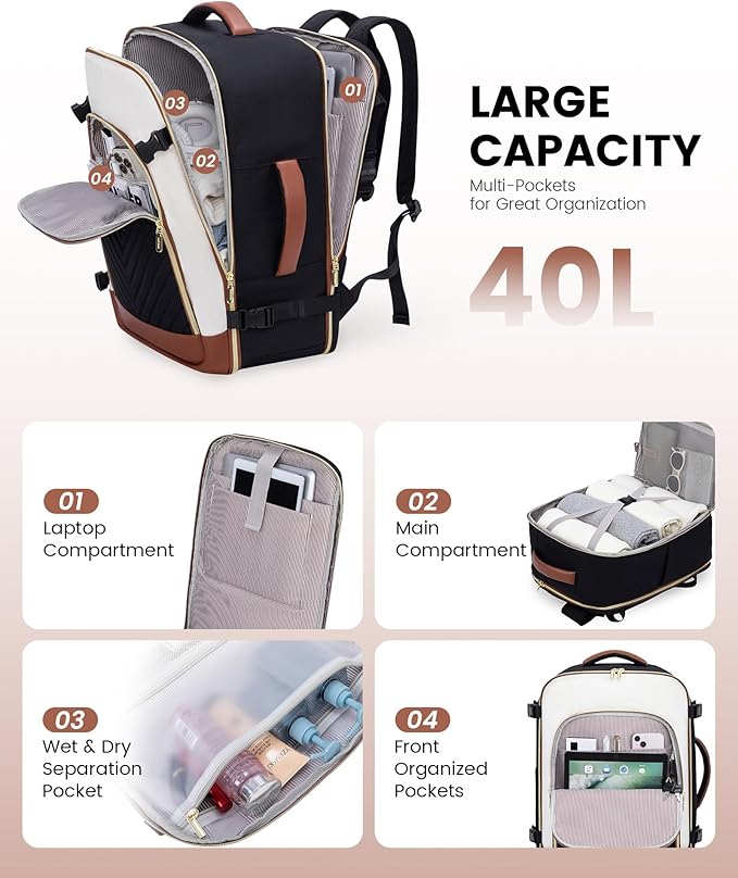 LOVEVOOK Large Travel Backpack for Women, TSA Carry on Backpack for Airplanes, 40L Personal Item Travel Bag for Women fits 17