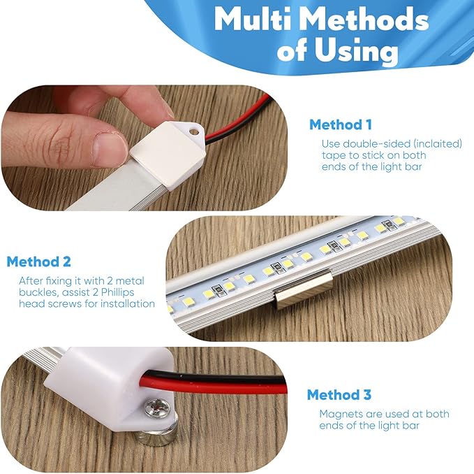 8 Pcs 12V Interior LED Light Bar for Car LED Light with Switch and Magnets Strip White 12V Lighting for Indoor Room Home Car Cargo Truck Trailer Van