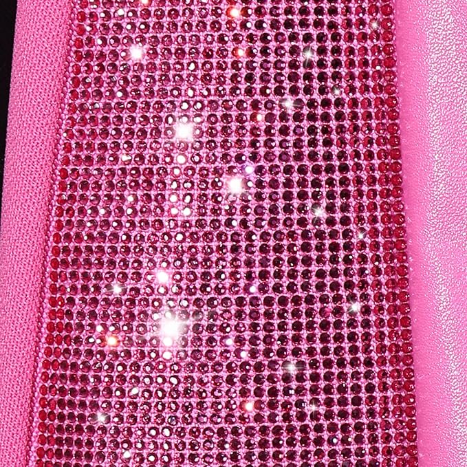 CAR PASS Hot Pink Bling Diamond Leather Car Seat Covers Full Sets, Waterproof Shining Glitter Sparkly Crystal Universal Armre