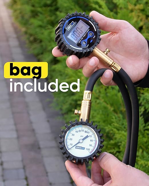 Digital Tire Pressure Gauge 200 PSI - Accurate Air Pressure Gauge for Tires with Easy-to-Read Numbers & 45° Angle Chuck