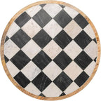 Creative Co-Op Checkered Lazy Susan in Mango Wood and Marble, White, Black and Natural