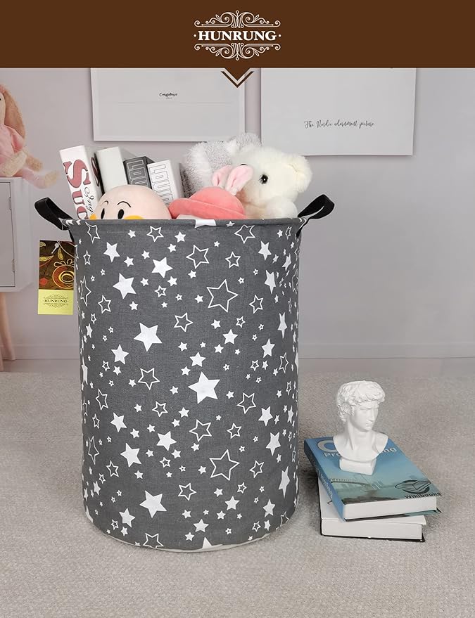 HUNRUNG Laundry Hamper,Large Canvas Fabric Lightweight Storage Basket Toy Organizer Dirty Clothes Collapsible Waterproof for 