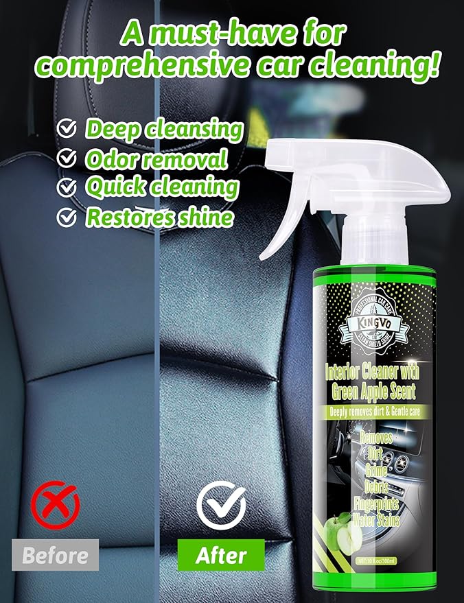 Kingvo Interior Car Cleaner, Car Seat Cleaner Cleaning Kit Carpet Shiny Stuff Deep Cleans Rubber Floor Mat Truck,Green Apple 