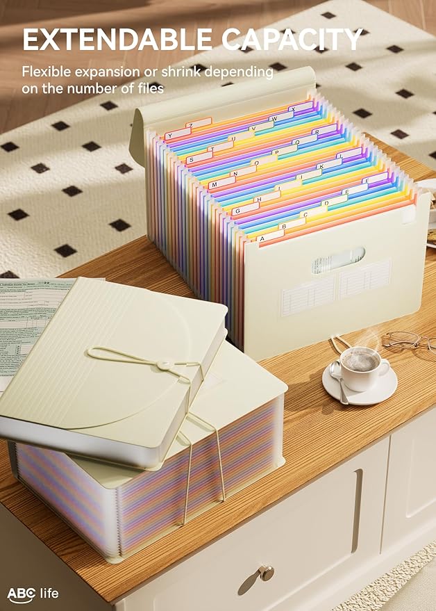 ABC life 26-Pocket Accordion File Organizer, Expanding File Folder, Letter/A4 Size Plastic Monthly Bill & Tax Receipt Holder 