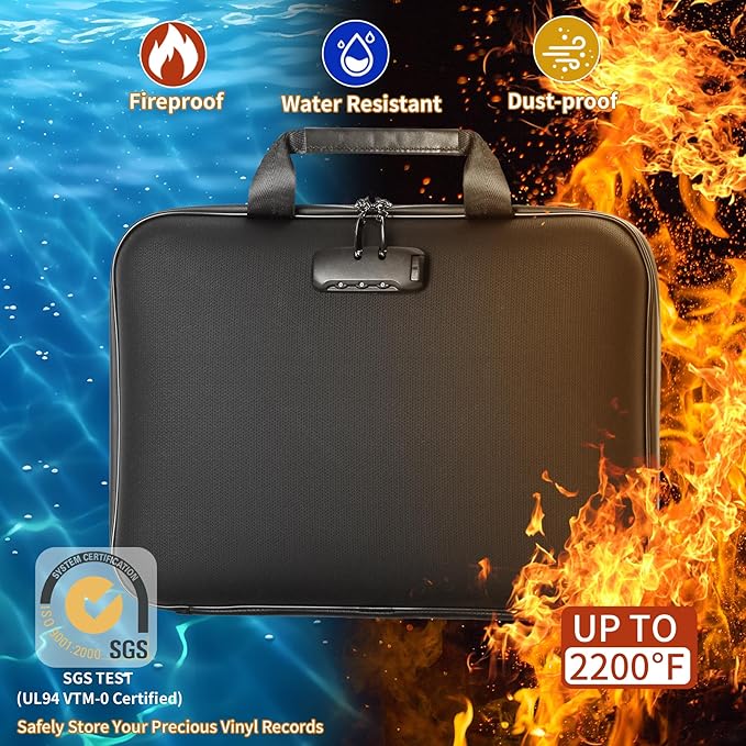 Fireproof Document File Organizer Bag, Black 5200°F Portable File Organizer Handbag With Lock,Hard Case Fireproof Waterproof 
