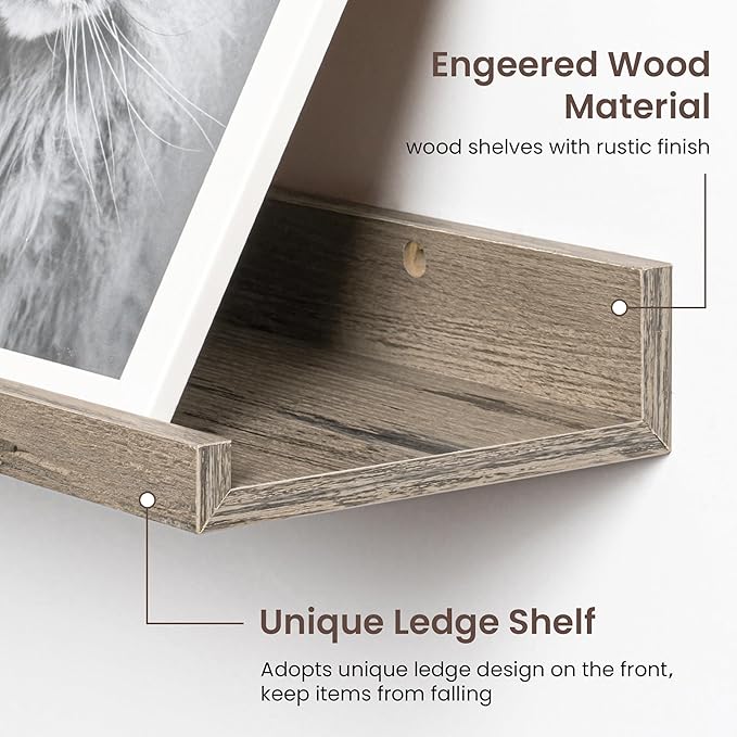 Axeman 40 Inch Floating Shelves | Grey Picture Ledge Shelf Set of 3 | Rustic Grey Wood Wall Shelves with Lip | 40" Picture Sh