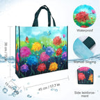NymphFable 6 Pack Grocery Bags Reusable Butterflies colorful Flowers Shopping Bags Washable Foldable Tote Bag 50LBS