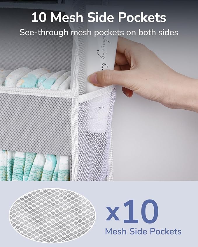 ULG 1 Pack Over Door Organizer with 5 Large Pockets 10 Mesh Side Pockets, 44 lbs Weight Capacity Hanging Storage Organizer wi