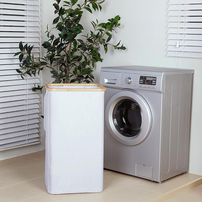 iEGrow 110L Laundry Hamper with Lid，Dirty Clothes Hampers for Laundry,Laundry Basket with Bamboo Handles and Removable Bag,Ha