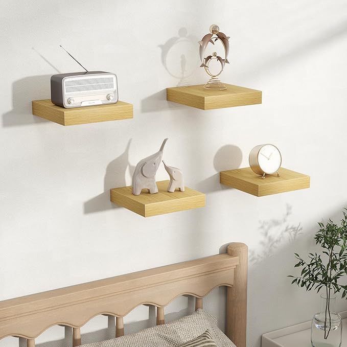 Fun Memories Rustic Wood Floating Shelves for Wall, Space-Saving Wall Mounted Shelves for Bathroom, Bedroom, Living Room and 