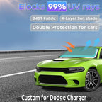 Sun Shade Sunshade for Dodge Charger 2011-2024 2025 Windshield Cover, 4-Layers Sun Shield 250T Silver Sun Visor Foldable Window Shade for Charger Blocks UV Rays Cooler Car Accessories