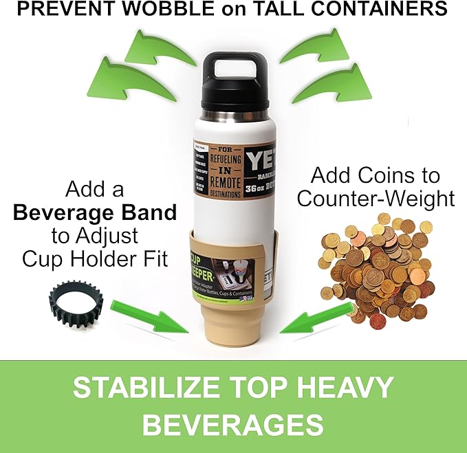 Cup Keeper Plus Car Cup Holder Adapter Expands to Hold Larger Beverage Containers up to 3.7" Diameter/Fits 32 oz Hydro Flask,