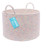 OrganiHaus Large Woven Storage Basket for Blankets and Toys 20" x 13" Inch, Rope Laundry Basket with Handles, Cushions & Pill