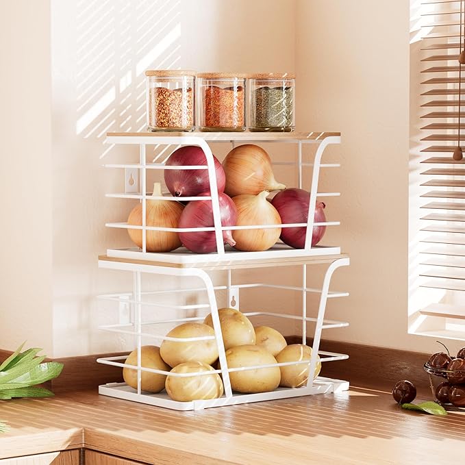TIDIIABODE 2 Pack Kitchen Organization for Onions,Potatoes - Fruit Basket for Kitchen Counter & Storage Basket,Stackable Stor