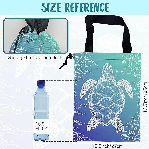Car Trash Bag Abstract Blue Sea Turtle Hanging Drawstring Car Organizer and Storage Bag with Adjustable Buckle Canvas Garbage Bin for Back Seat or Hanging Headrest Car Decor Road Trip Essentials