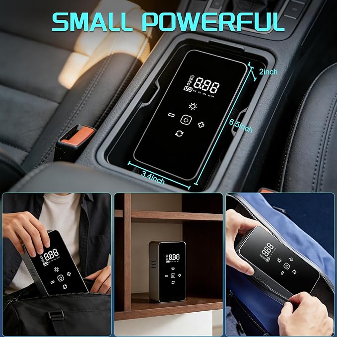Tire Inflator Portable Air Compressor,Tire Air Pump with Digital Pressure Gauge,LED Lights&Auto Shut-Off Function,Cordless Pump with 12V DC Car Plug,Air Compressor for Car,Motorcycle,Bicycle,Ball