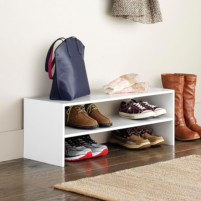 Whitmor Stackable 28" Extra Wide 2-Shelf Storage Organizer,Stackable Wood Combination Shoe Organizer Racks Shelves for Closet