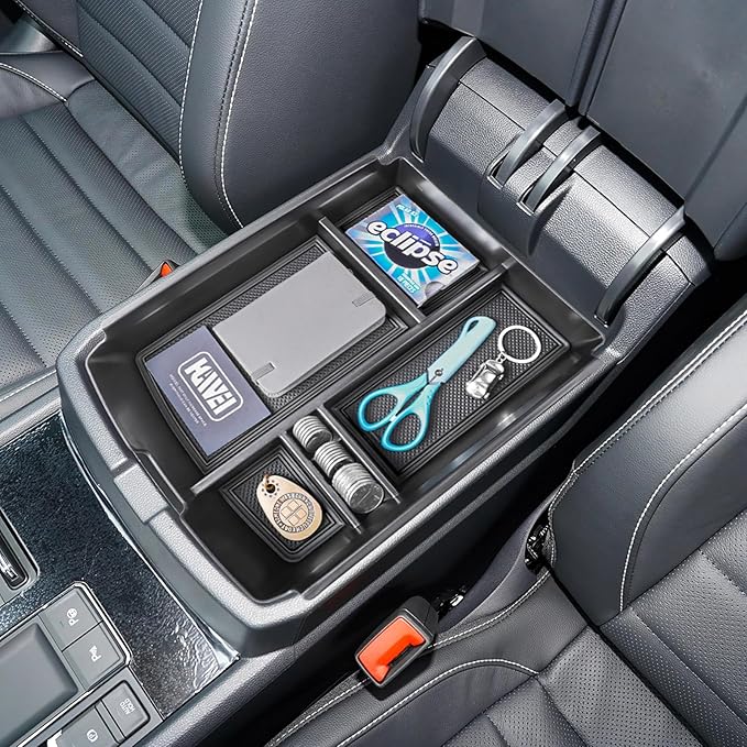 Center Console Organizer Compatible with VW Atlas and Cross Sport 2018 2019 2020 2021 2022 2023 Accessories, Interior ABS Armrest Storage Box Insert Tray (Not Fit 2024 2025), Black