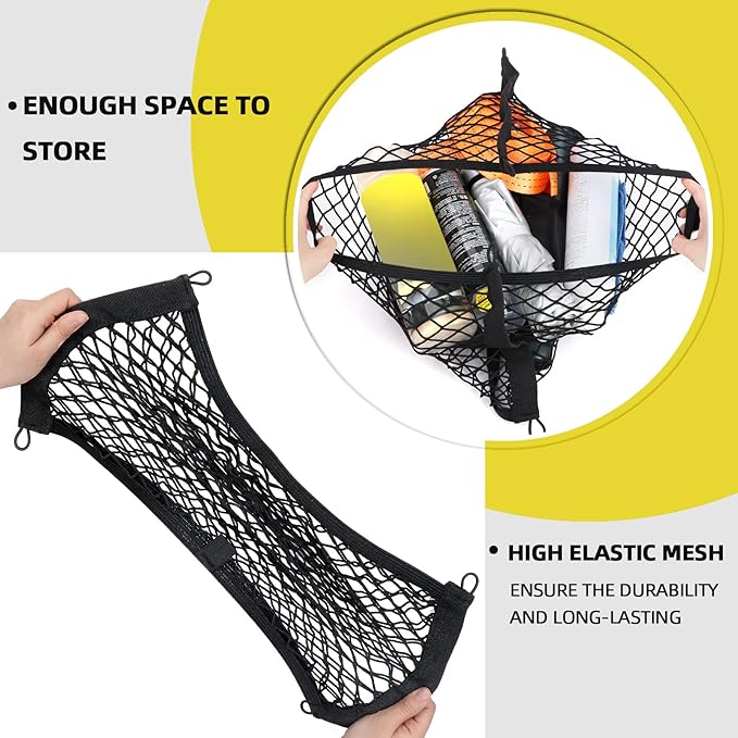 Small Cargo Net for Car Trunk Storage,2 Pack Elastic Mesh Net Pocket Organizer Pouch Bag,Stretchable Automotive Cargo Nets wit