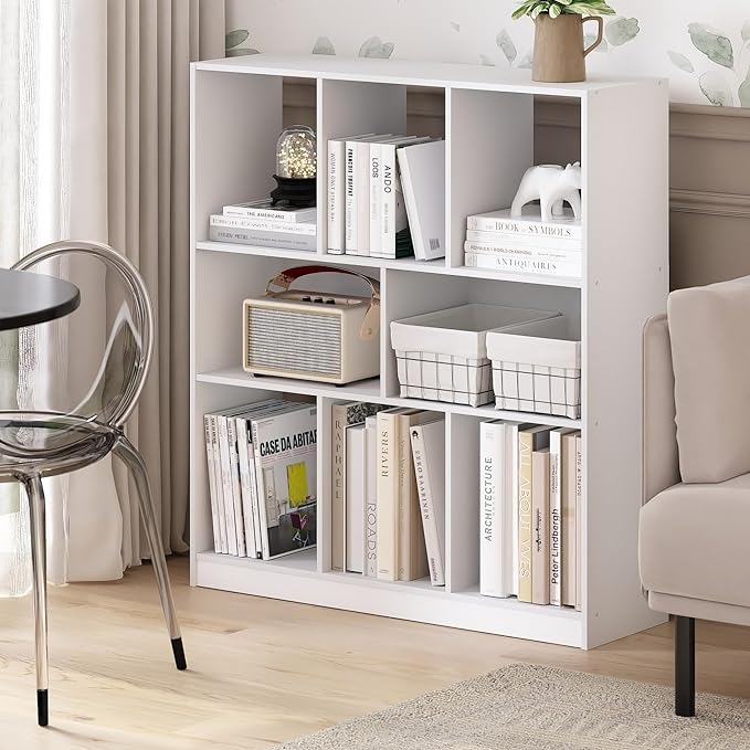 Furinno DALY Book Shelf, 8-Cube Bookshelf, Horizontal Cube Storage Organizer Bookcase, 10.9 x 35.4 x 39.4, for Living Room, B