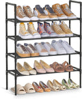 SONGMICS 4-Tier Shoe Rack, Shoe Storage for Hallway Closet, Slim and Space-Saving, Metal Frame, Non-Woven Fabric Shelves, Bla