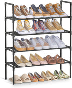 SONGMICS 4-Tier Shoe Rack, Shoe Storage for Hallway Closet, Slim and Space-Saving, Metal Frame, Non-Woven Fabric Shelves, Bla