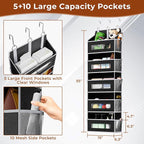 5 Tier Over The Door Organizer - Large Capacity Behind Door Hanging Shelves with 10 Mesh Pockets and Clear Windows, Closet Or
