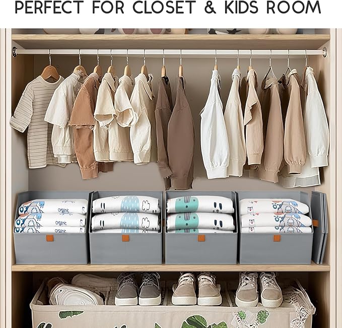 Homsorout Fabric Closet Storage Cubes - 8 Pack Square Storage Bins with Dual Handles for Clothes, Towels, Toys, Cube Storage 