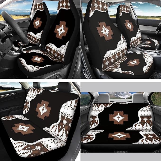 13 Pack Automobile Interior Sets Car Seat Cover Set with Steering Wheel Seat Belt Strap Cover Armrest Pad Southwest Aztec Tribal Coasters Keychain Chapstick Holder Universal Fit SUV Sedan