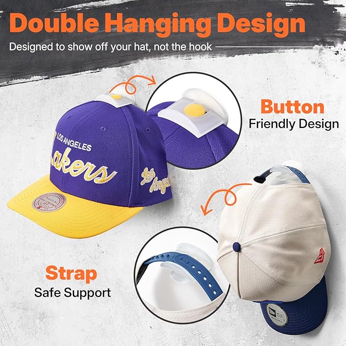 HOUSE DAY Adhesive Hat Hooks for Wall 16 Pack, Strong Hat Rack for Baseball Cap Display Organizer, Hats Hangers Holder for Wa