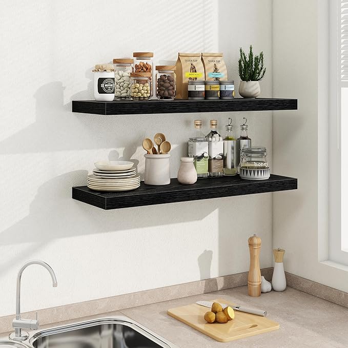 Fun Memories 36 Inch Floating Shelves in Black, 9.3 Inch Deep Floating Shelf for Bathroom Living Room Kitchen, Rusitc Wall Mo